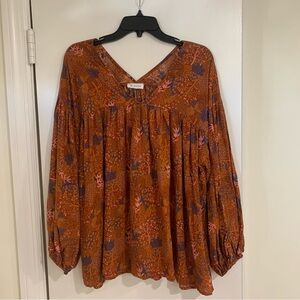 Bucket List Women’s Floral Boho Flowy Oversized Bubble Sleeve Blouse Top Sz S